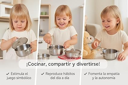 juego cocina metal niña jugando con cocina metal