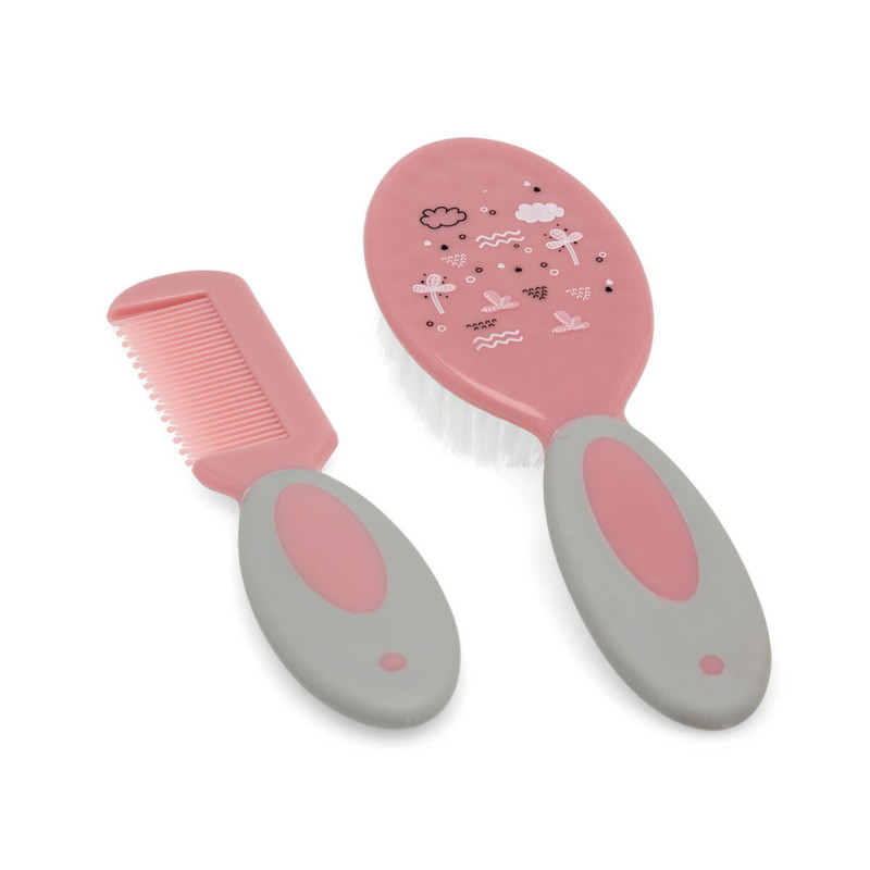 set de cepillo y peine para bebe rosa y gris ,suaves y ergonomicos set de cepillo y peine para bebe rosa y gris ,suaves y ergonomicos
