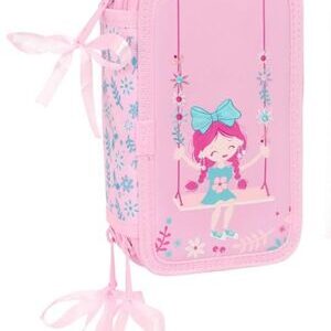 estuche triple niÑa en columpio rosa